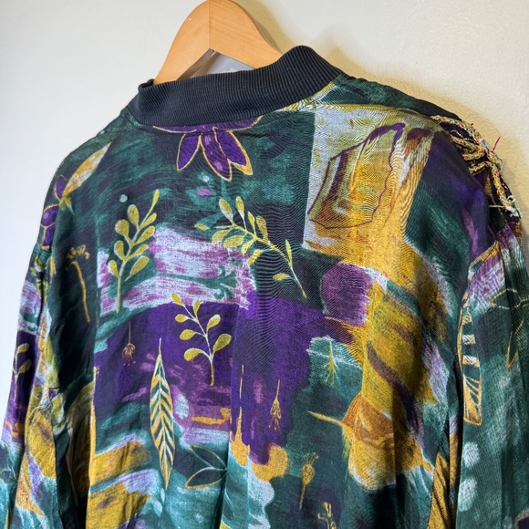 Jane Ashley | VTG Jewel Tone Fall Floral Puff Paint Bomber Oversized Coat Jacket - Picture 6 of 16